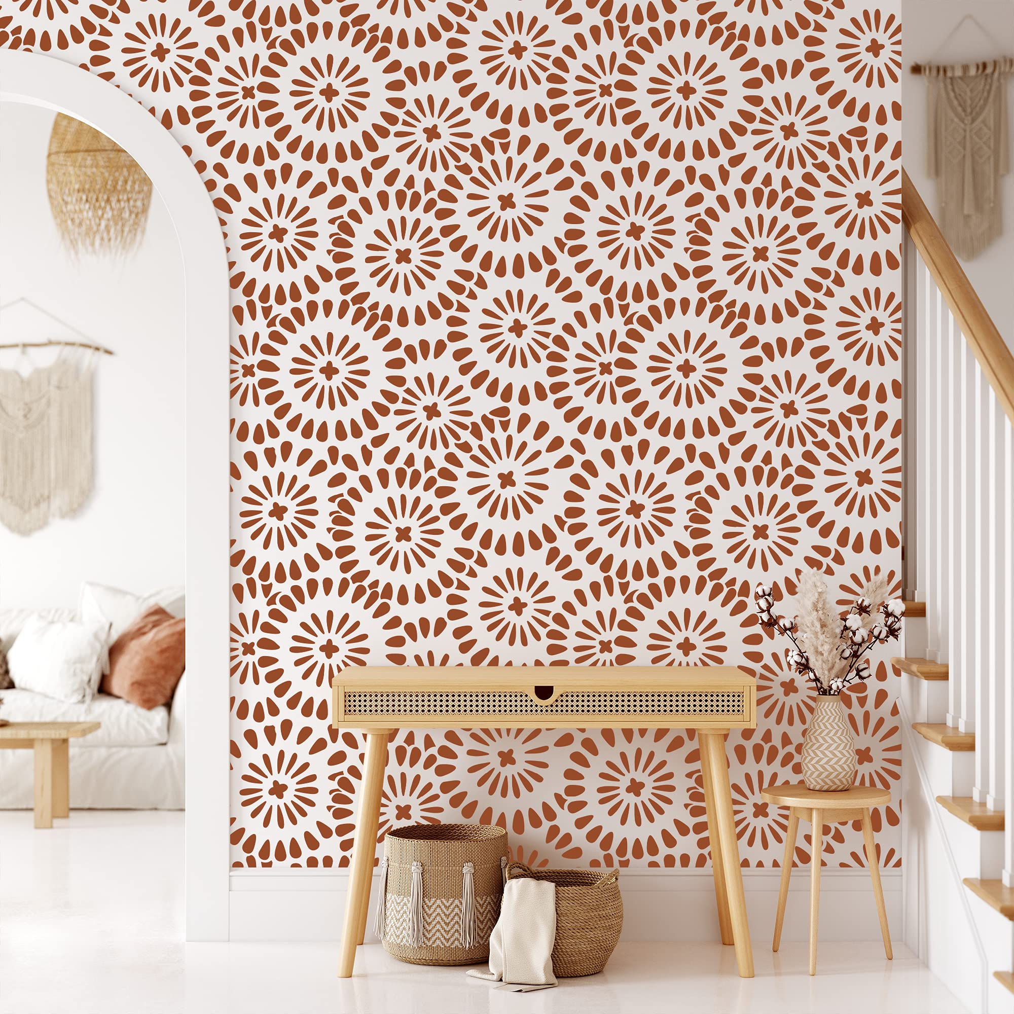 Chamomile Burst Pattern Wall Stencil Kit - DIY Home Decor Stencils for Accent Walls, Easy to Use Wall Painting Template - Perfect for Living Room, Bedroom, and Nursery Decoration