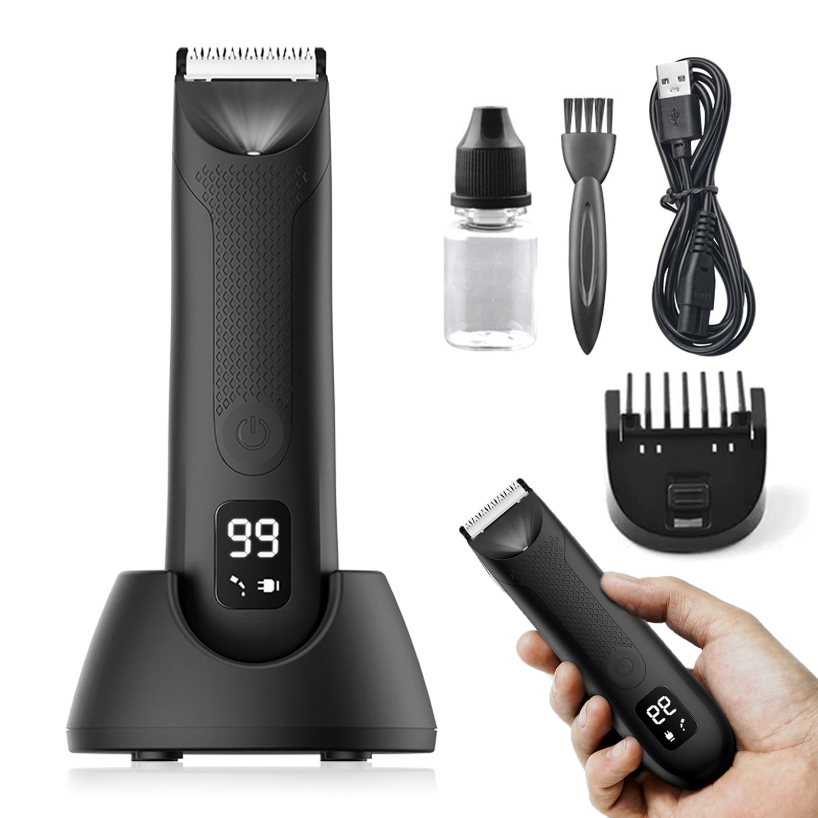 SAFERAZOR Trimmer 2.0 for Men - Waterproof Body & Groin Hair Trimmer with Replaceable Ceramic Blades, 120 Min Runtime, Cordless Wet/Dry Shaver - Perfect for Travel, Gym & Personal Grooming (Black)