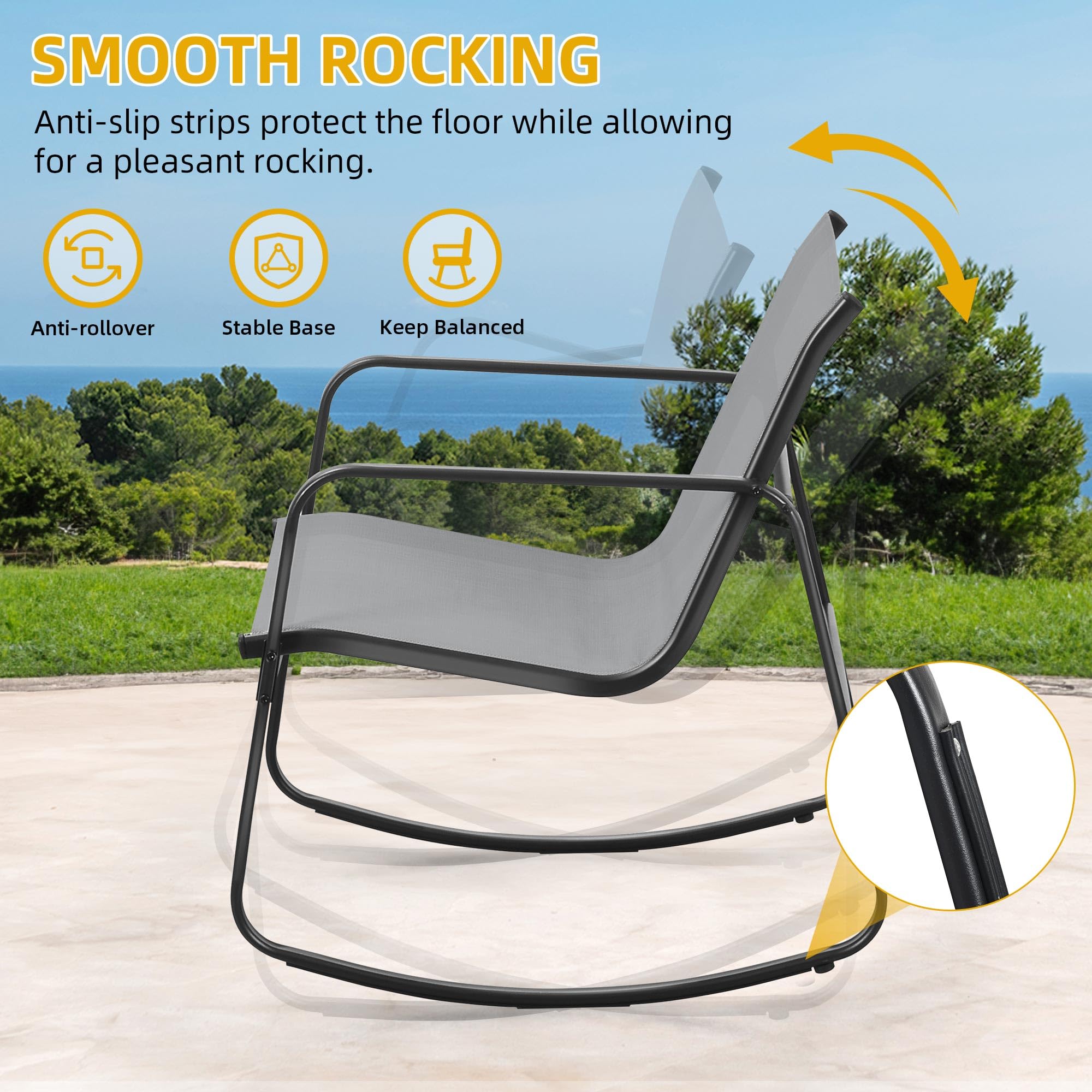 DWVO 3-Piece Outdoor Patio Furniture Set - Modern Textilene Bistro Set with 2 Chairs & Coffee Table for Backyard, Garden, Balcony, Poolside (Grey) | Perfect for Relaxing, Entertaining & Outdoor Dining