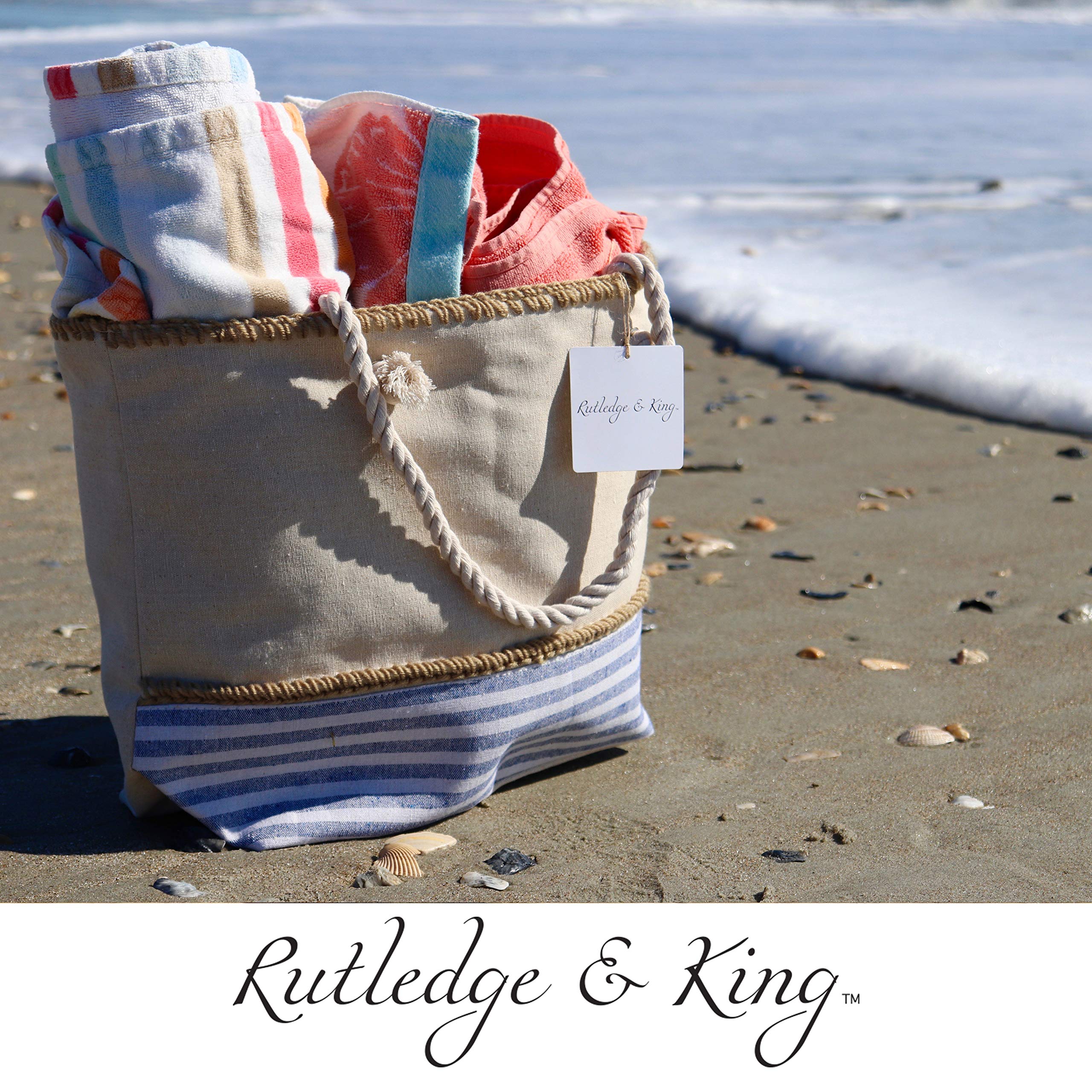 Rutledge & King Large Beach Tote Bag with Rope Handles - Stylish & Spacious Summer Tote for Women - Perfect for Beach, Pool, Shopping & Travel Accessories