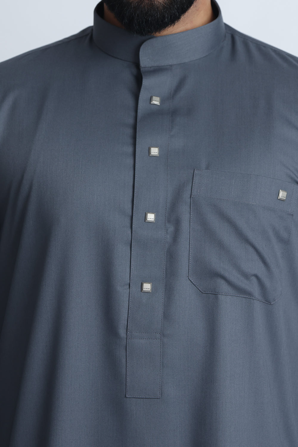 Premium J1519 Saudi Collar Mid Grey Thobe for Men - Traditional Islamic Robe - Perfect for Eid, Ramadan & Special Occasions