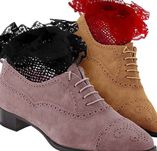 Fishnet Anklet Socks with Ruffle Trim - Sexy Red Fishnet Stockings for Women, Fashionable Lace Ankle Socks for Cosplay, Dance, and Night Out