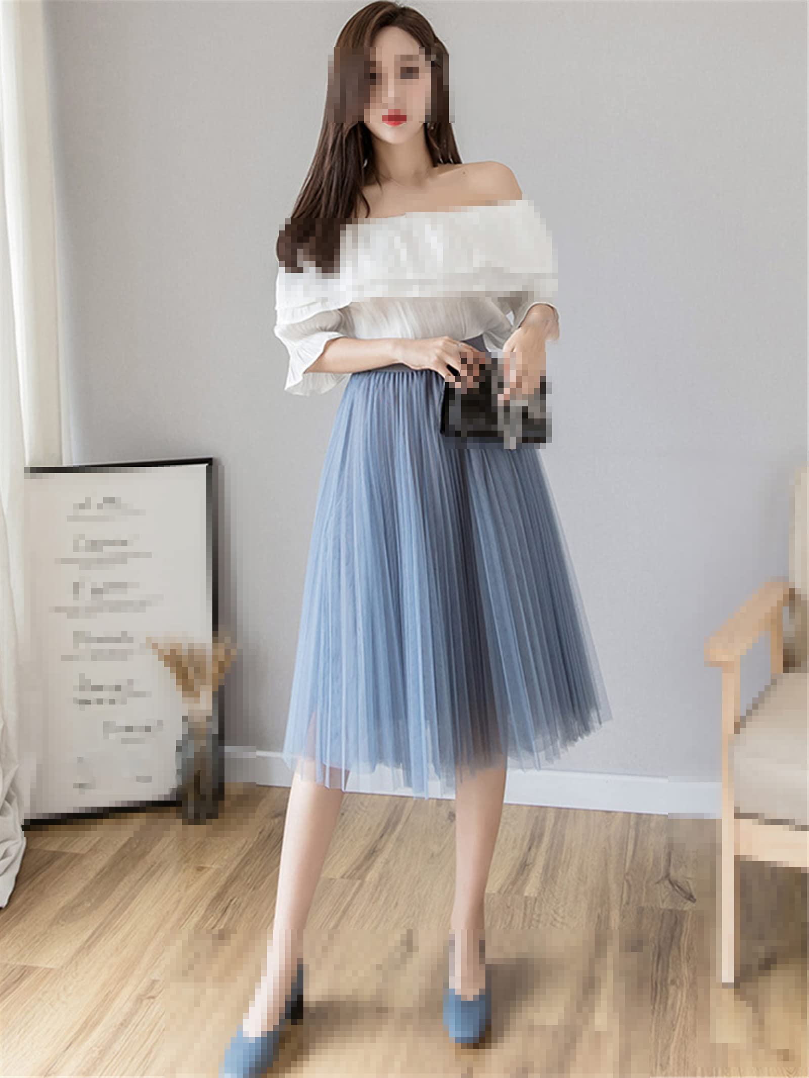 Korean High Waist Tulle Skirt for Women - Solid Color Midi Mesh Pleated Skirt | Spring Summer Fashion | Perfect for Weddings, Parties & Casual Outfits