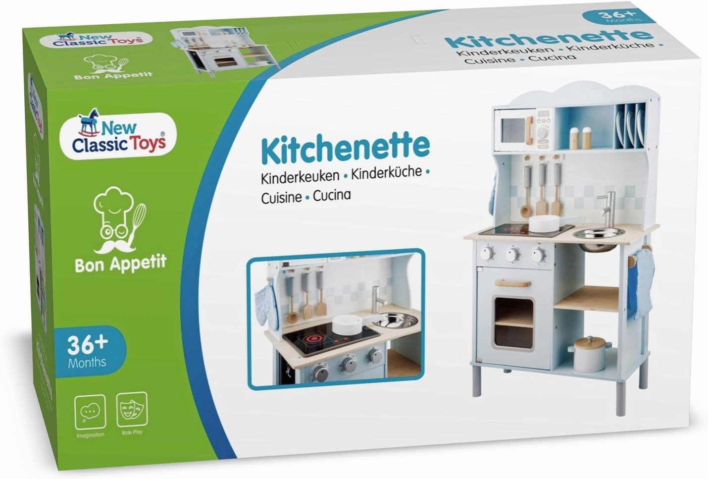 Blue Wooden Pretend Play Toy Kitchen for Kids - Classic Role Play Set with Electric Cooking Sounds & Accessories | Perfect for Imaginative Play, Learning & Fun