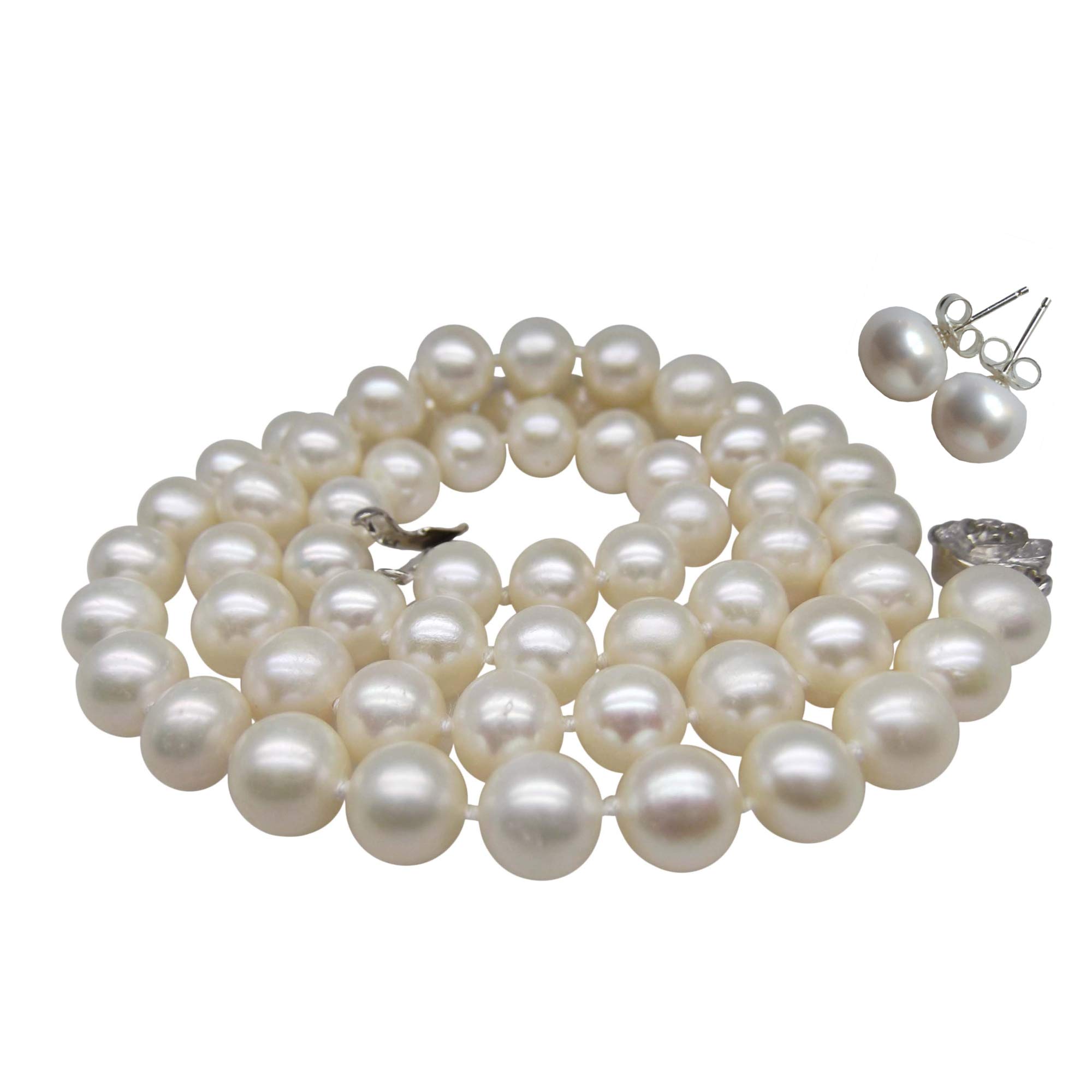 Pearl Romance II Round White Pearl Necklace & Stud Earrings 2-Piece Jewelry Set for Women - Cultured Freshwater Pearls for Wedding, Brides & Bridesmaids | Perfect for Bridal Shower, Anniversary Gifts & Formal Occasions