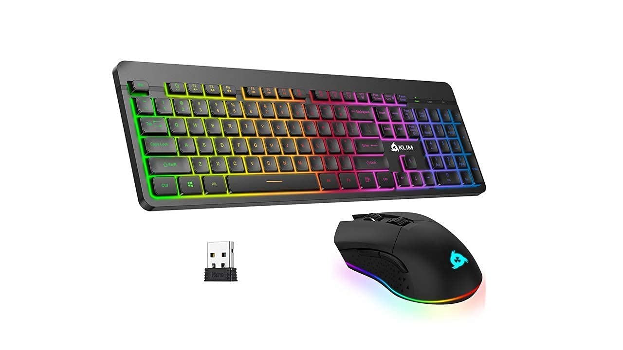 KLIM Wireless Gaming Keyboard and Mouse Combo - RGB Backlit Mechanical Keyboard & Ergonomic Wireless Mouse for PC, Mac, Laptop - Perfect for Gaming, Office Work & Home Use (Black, 2021 Model)