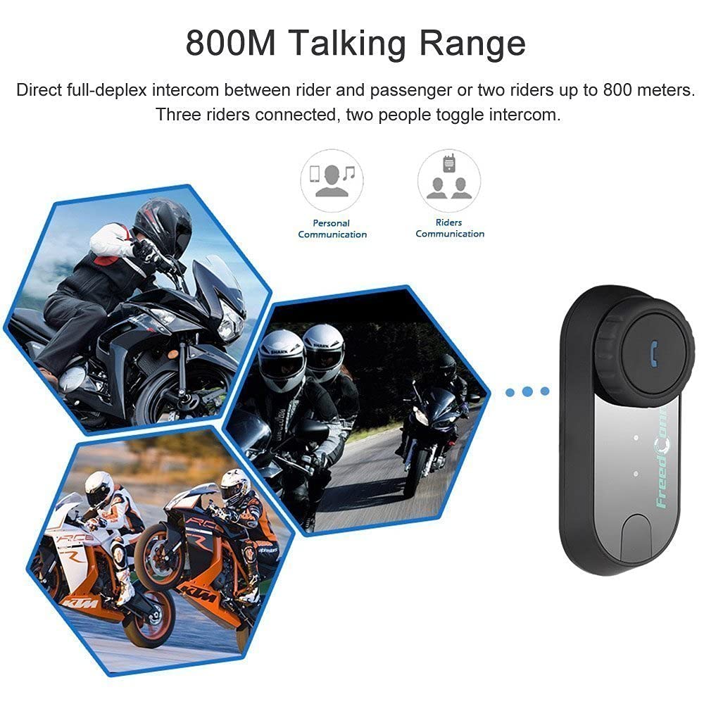 FreedConn T-comVB Motorcycle Bluetooth Intercom Headset - Waterproof BT5.0 Helmet Communication System with 800m Range, GPS, FM Radio, MP3 & Music Sharing (2-Pack with Soft/Hard Mic) - Perfect for Group Riding, Touring & Adventure Motorcycles