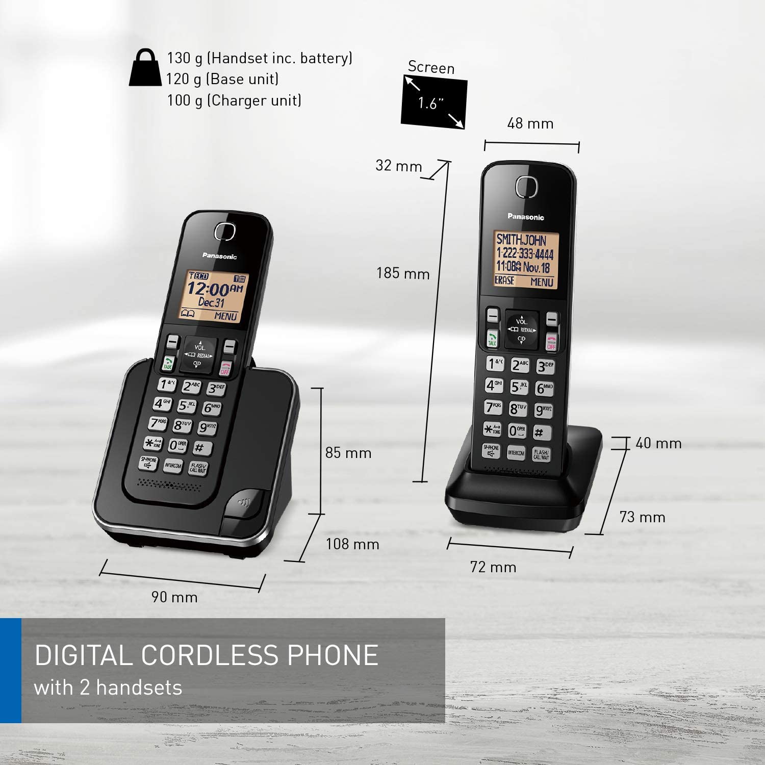 Refurbished PANASONIC KX-TGC382 2-Handset Cordless Phone with Home Essentials Warranty - Ideal for Home & Office Communication