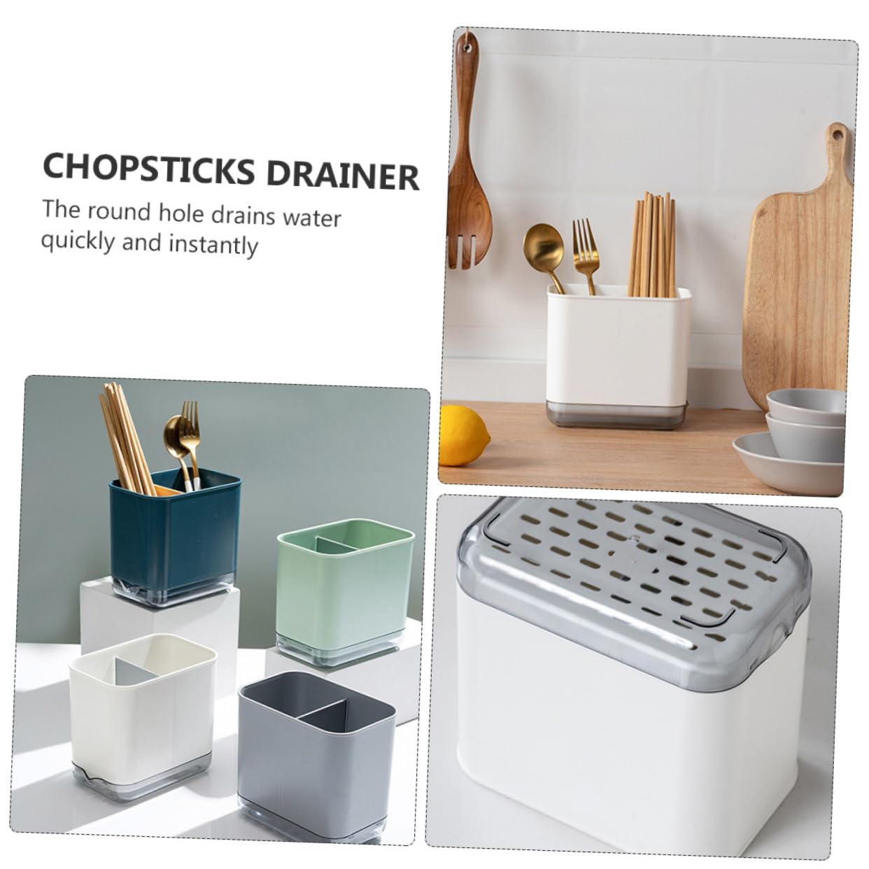 Hemoton 1-Piece White PP Chopstick & Utensil Holder - Sponge & Cutlery Organizer for Kitchen Sink, Dish Rack & Countertop - Perfect for Asian Dining, Dishwashing & Kitchen Storage