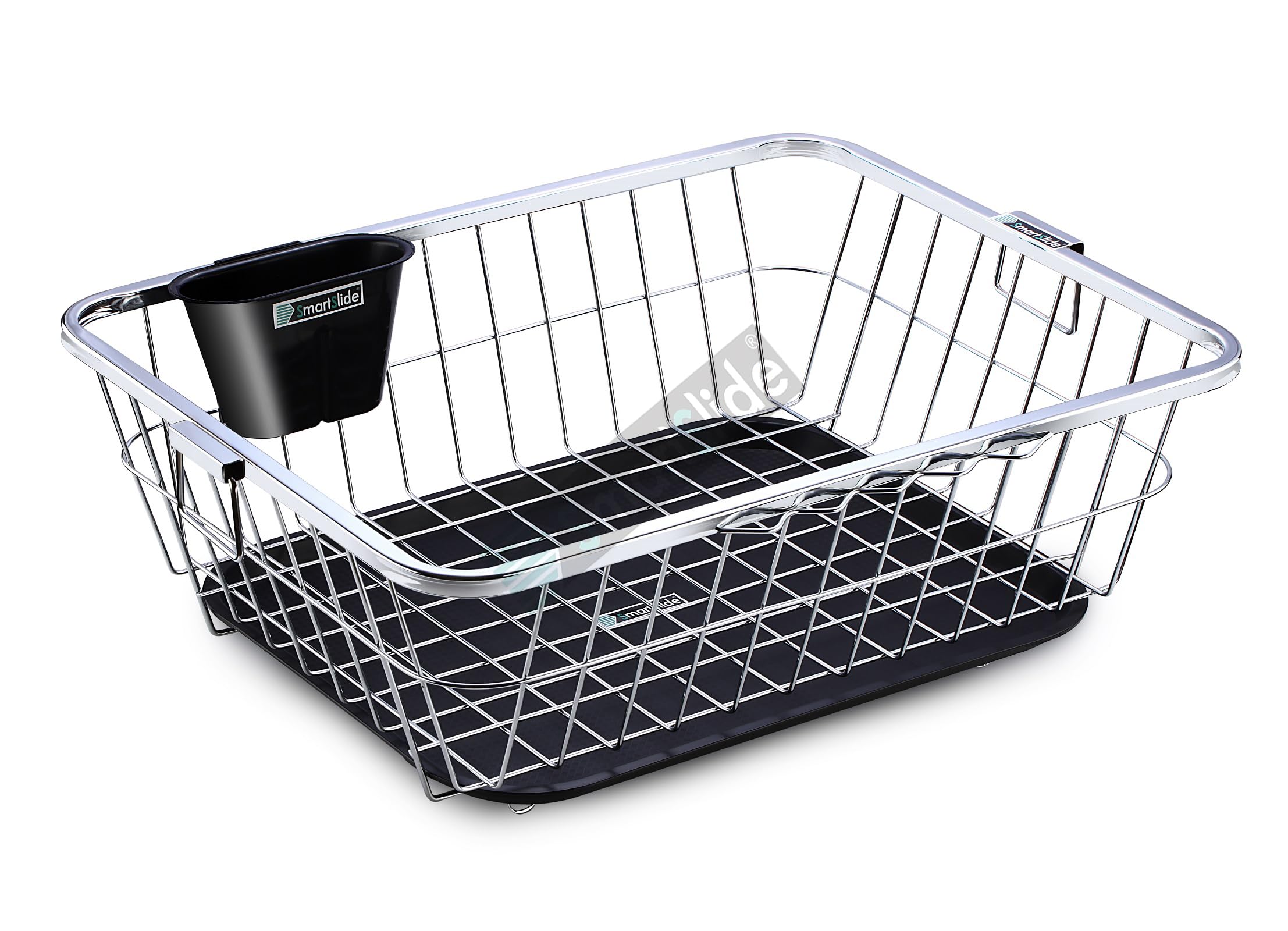 SmartSlide Stainless Steel Dish Drainer & Utensil Drying Rack with Drain Tray - 22 x 17 Inch Kitchen Organizer for Countertop, Sink Side | Perfect for Drying Dishes, Cups & Cooking Tools in Modern Kitchens