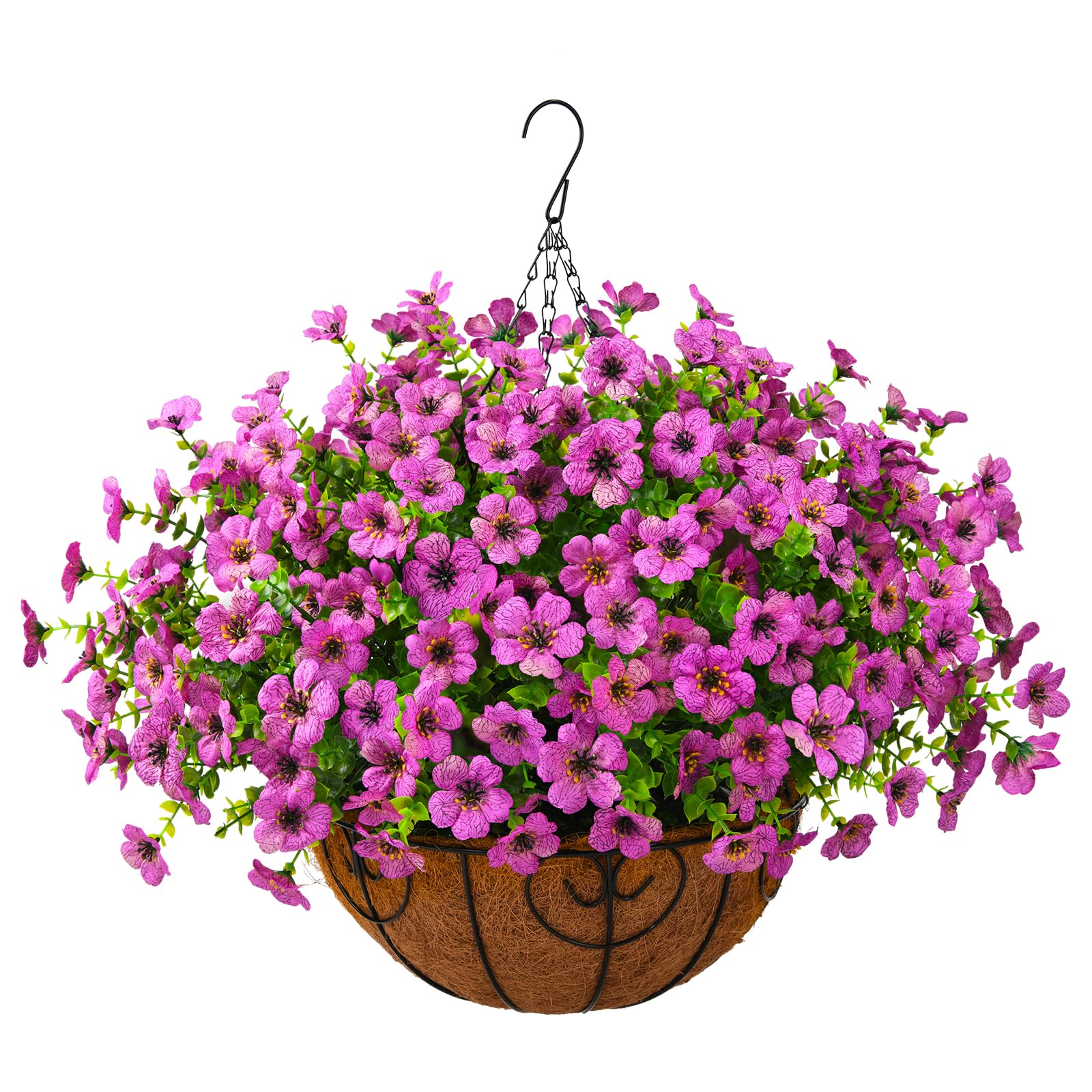 Realistic UV Resistant Artificial Faux Hanging Plants with Silk Daisy Flowers - Outdoor Porch Garden Spring Decoration Basket for Patio, Balcony, Yard (Purple) | Perfect for Home Decor, Wedding Backdrops & Office Greenery