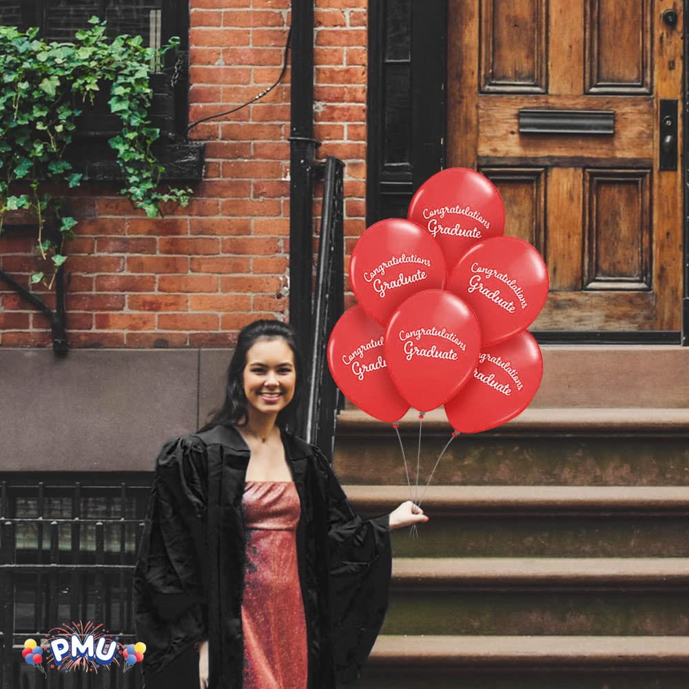 Premium Red Congrats Graduation Script Balloons - 25 Latex Balloons for Graduation Party Decorations | PMU Graduation Supplies | Perfect for Graduation Ceremonies, Parties & Photo Backdrops