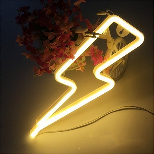 LED Neon Lightning Bolt Wall Sign - Indoor Neon Light Decor for Bedroom, Party, Wedding, Birthday - Perfect Night Lamp & Unique Gift for Kids, Valentine's Day, Christmas - Home, Bar, Cafe, Game Room Decor