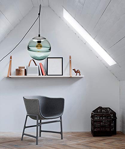 Nordic Style Blue Circular Pendant Light - 15 ft Black Plug-in Cord with Dimmer Switch, E26 Lampholder (Bulb Not Included) - Perfect for Bedroom, Loft, Lounge & Modern Home Decor
