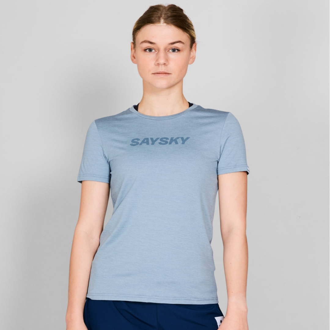SAYSKY Women's Logo Pace T-Shirt - Comfortable Casual Short Sleeve Tee for Running, Gym & Everyday Wear