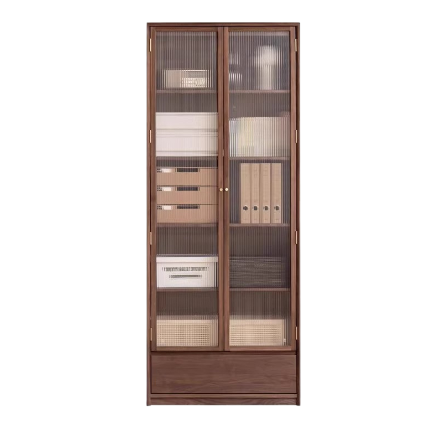 Solid Black Walnut Wood Bookcase with Glass Doors - Stylish Display & Storage Cabinet for Living Room, Office, or Library