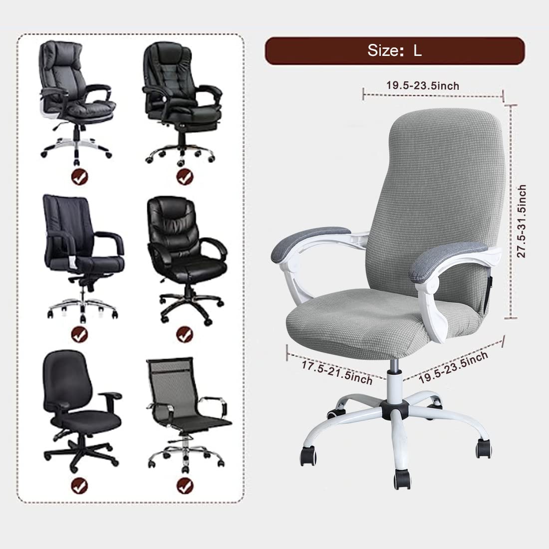 FORCHEER Stretchable XL Office Chair Cover for Big and Tall Chairs - Light Grey, Spill-Proof & Durable Fabric - Perfect for Home Office, Gaming, and Conference Rooms