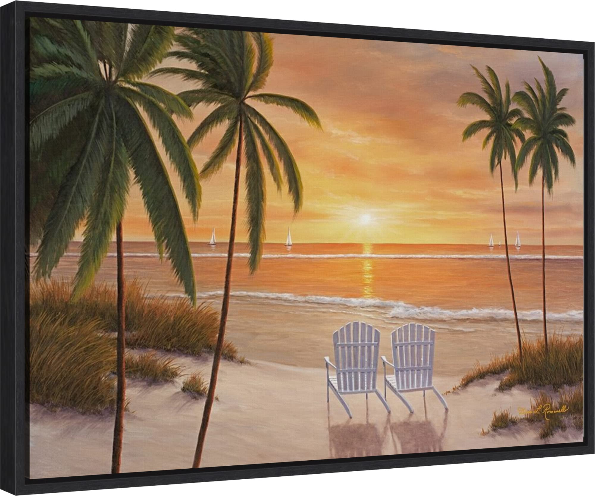 Amanti Art Framed Canvas Wall Art - 16x23 Tropical Sun Watch by Diane Romanello, Beach Landscape Painting, Modern Home Decor for Living Room, Bedroom, Bathroom & Kitchen | Coastal Themed Wall Art for Beach Houses & Vacation Homes