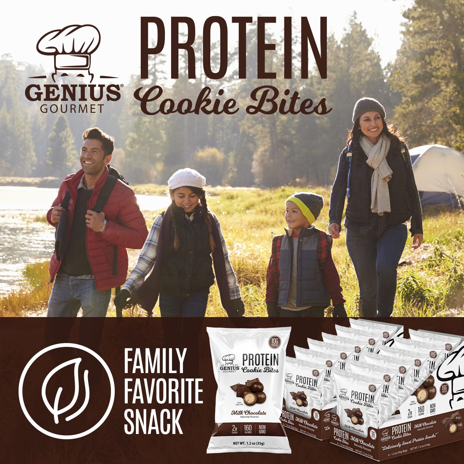 Genius Gourmet Protein Cookie Bites Milk Chocolate - 10g Protein, No Added Sugar, Low Carb, Non-GMO - Healthy Protein Snacks for Adults & Kids - 12 Pack (Perfect for Workouts, School Lunches & On-the-Go Snacking)
