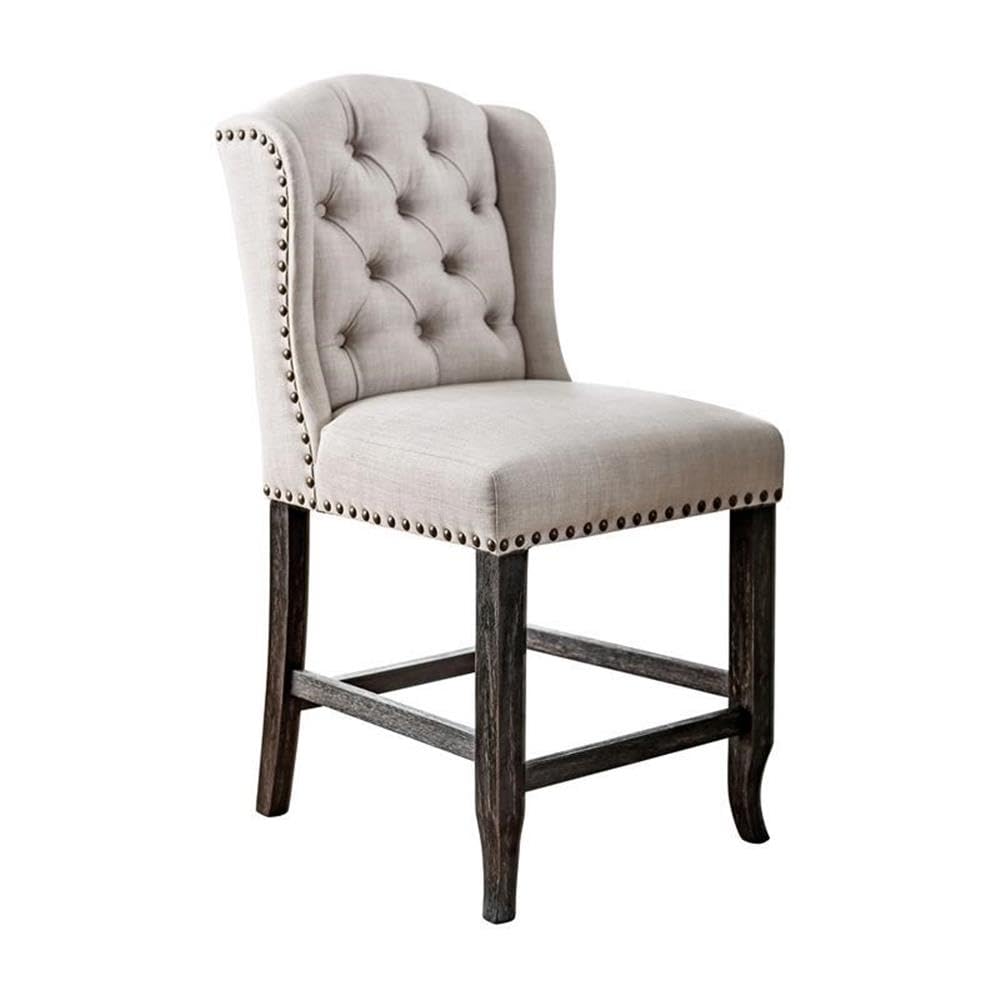 Furniture of America Sinuata Fabric Beige Wingback Counter Chair Set of 2 - Stylish Bar Stools for Kitchen Island, Breakfast Nook & Home Decor