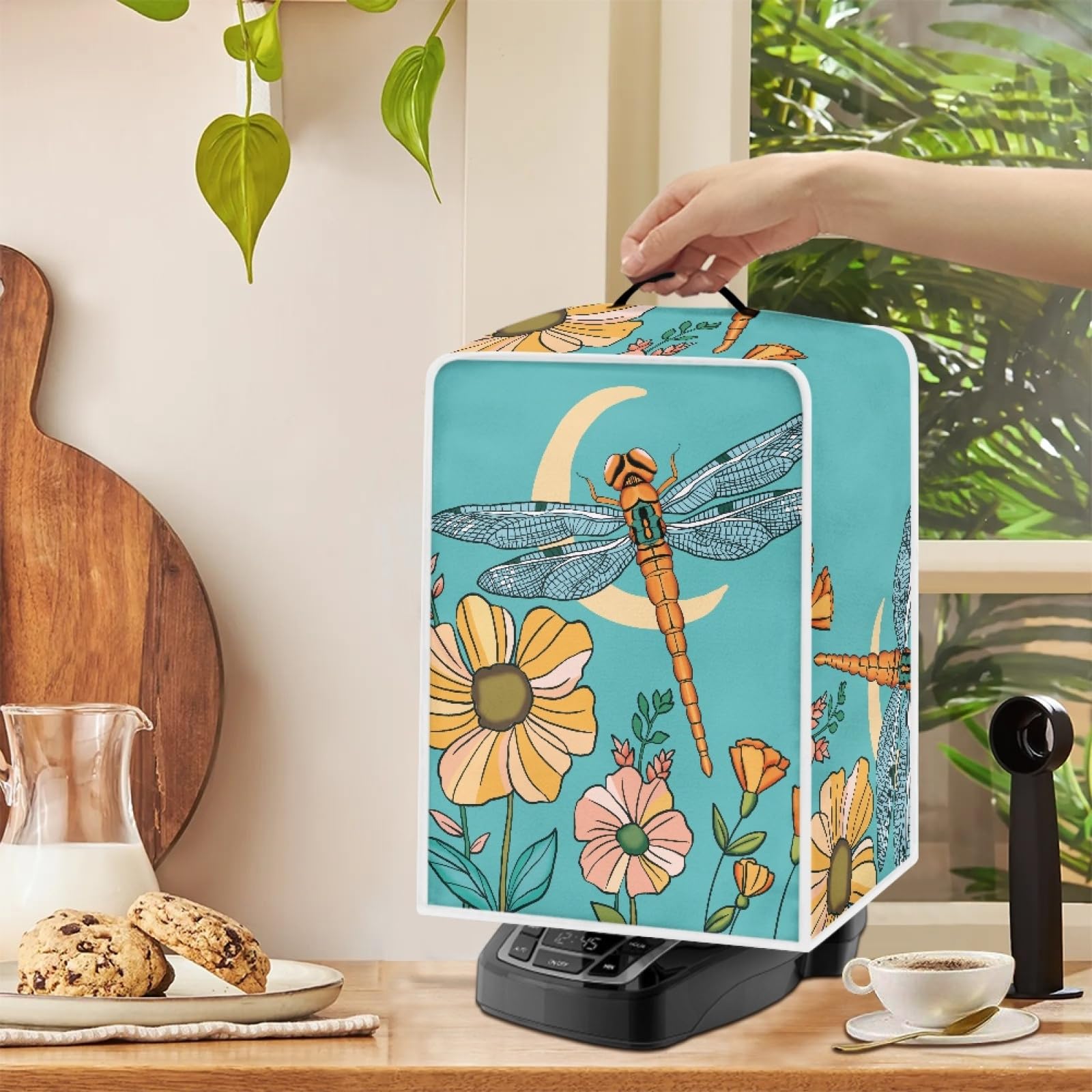 GLENLCWE Dragonfly Floral Moon Coffee Maker Cover - Dust Protection for Coffee Machine, Stand Mixer & Juice Maker | Elegant Kitchen Appliance Cover for Women, Home & Countertop Decor | Perfect for Kitchen Organization & Gift Giving