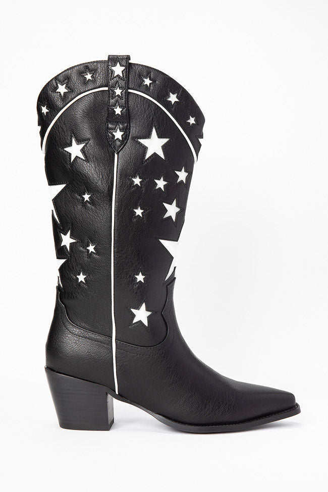 Dollie Black and White Star Print Ankle Boots for Women - Stylish & Comfortable - Perfect for Casual Outfits, Parties, and Everyday Wear