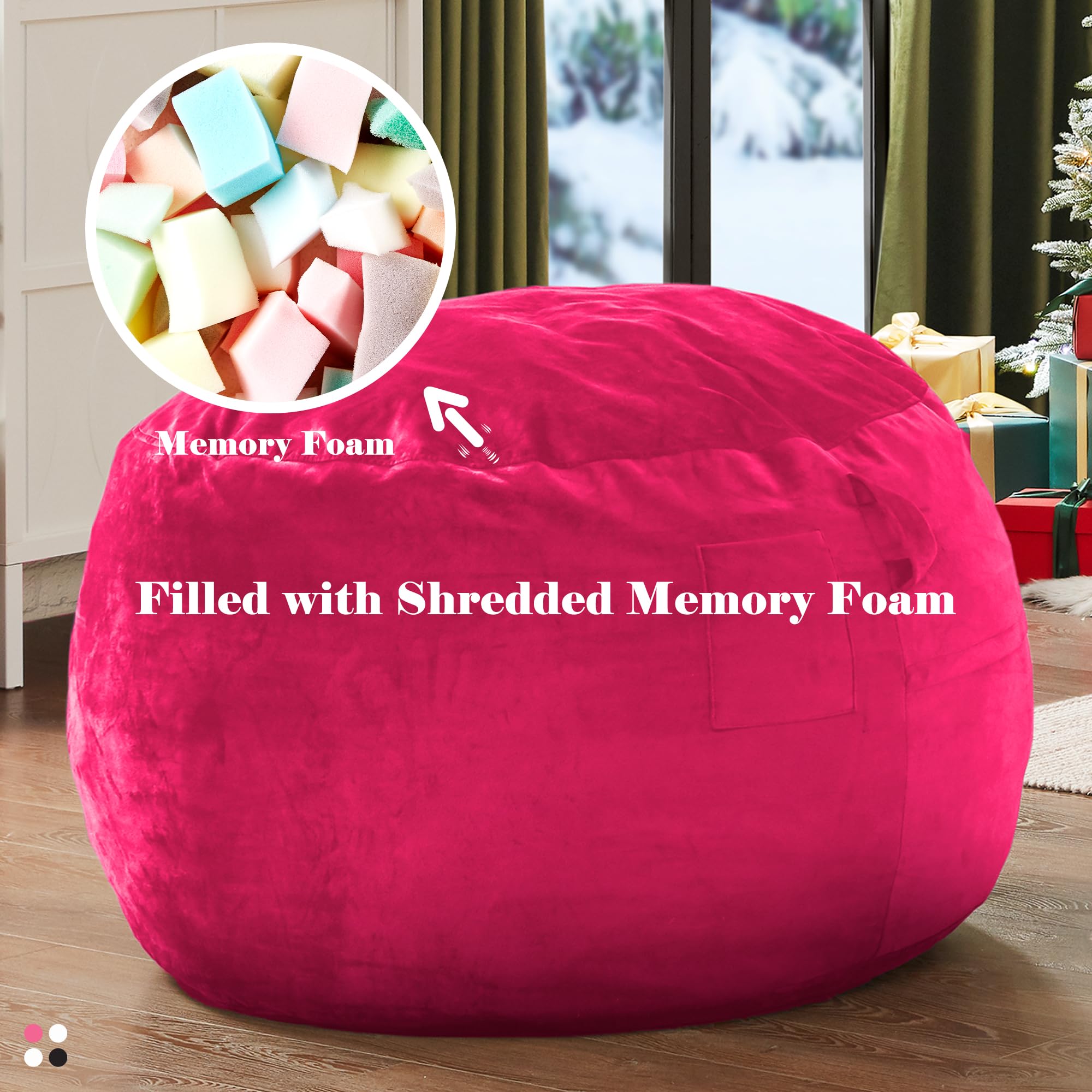 **3ft Pink Bean Bag Chair for Girls & Adults - Ultra Soft Mink Bonded Cover, Memory Foam & Filler Included - Machine Washable - Perfect for Teens, Bedroom, Dorm, Lounge & Game Room**