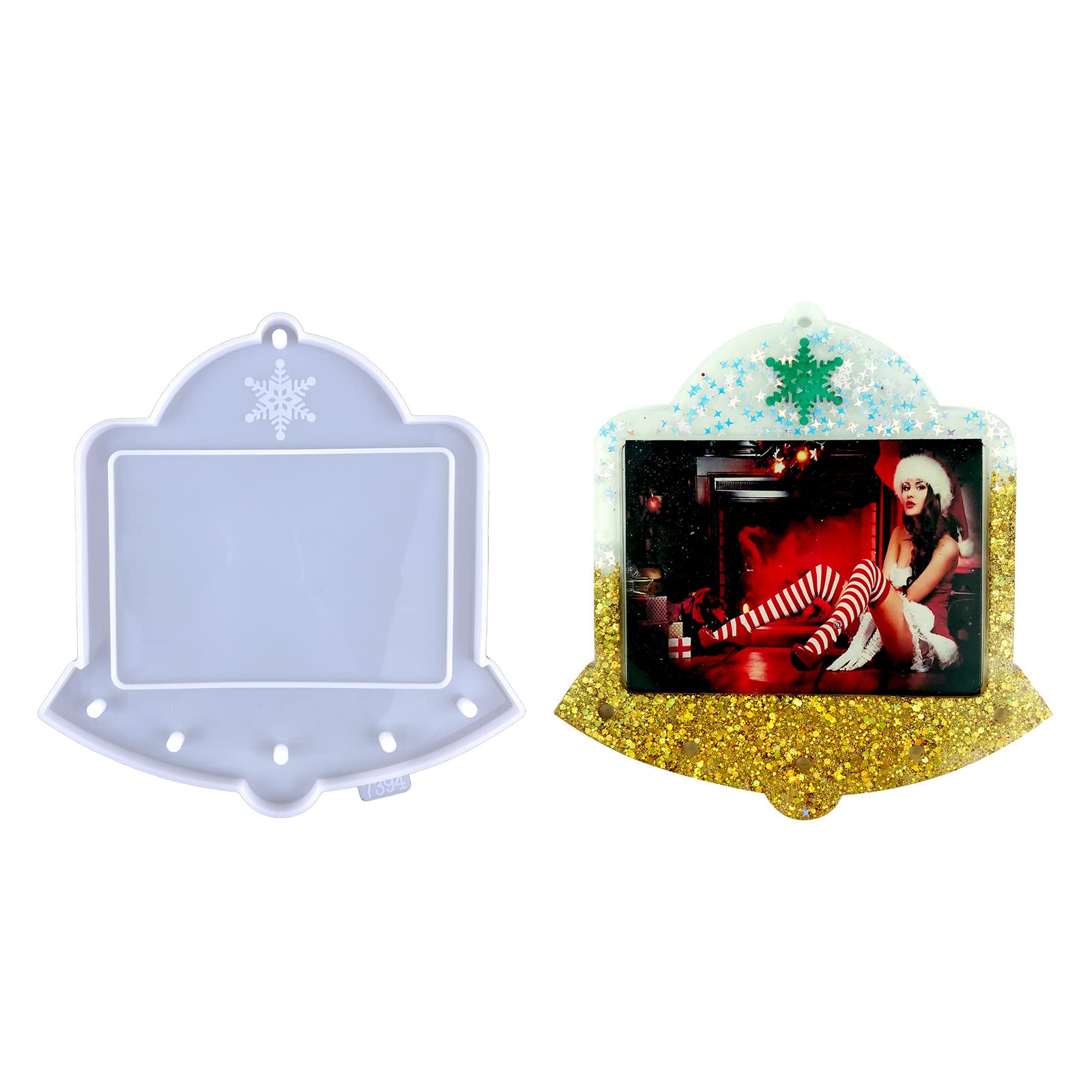 Christmas Resin Silicone Molds - 3D Christmas Tree, Hanging Pendant, Photo Frame, Xmas Decor Ornament, Bell & Snowflake Turtle (White D) for DIY Holiday Crafts, Gift Making & Festive Home Decoration