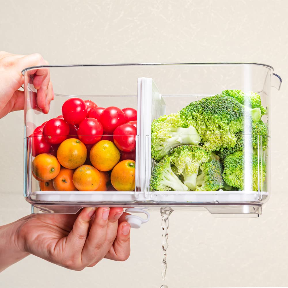 **Airtight Food Storage Containers for Fridge - 2800ML & 5700ML Lettuce Keeper with Lids & Drain Tray - Clear Fridge Organizer Set of 4 - Perfect for Fresh Produce, Meal Prep & Kitchen Organization**