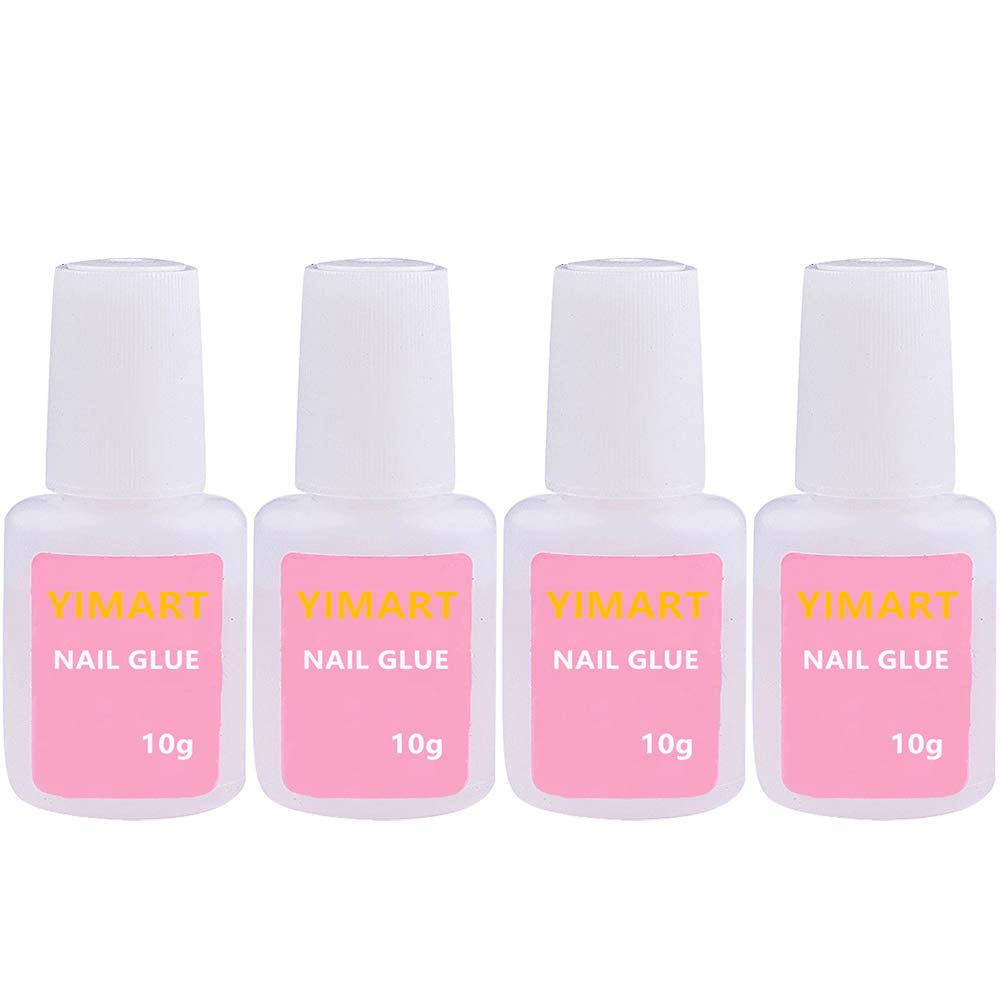 YIMART 10g Fast Drying Nail Glue with Brush - Strong Adhesive for False Nails, Acrylic Nail Tips & Manicure Decorations (4 Pack) - Perfect for Home Salon, DIY Nail Art & Professional Nail Extensions