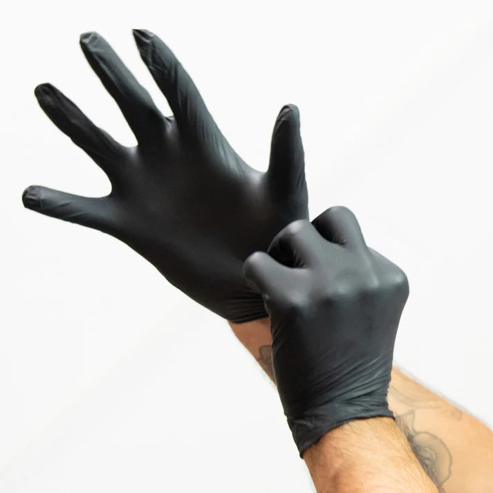 Winco Black Nitrile Disposable Gloves - Large Size (100 Count) - Food Safe, Medical Grade, Chemical Resistant for Kitchen, Cleaning, Healthcare & Tattoo Use