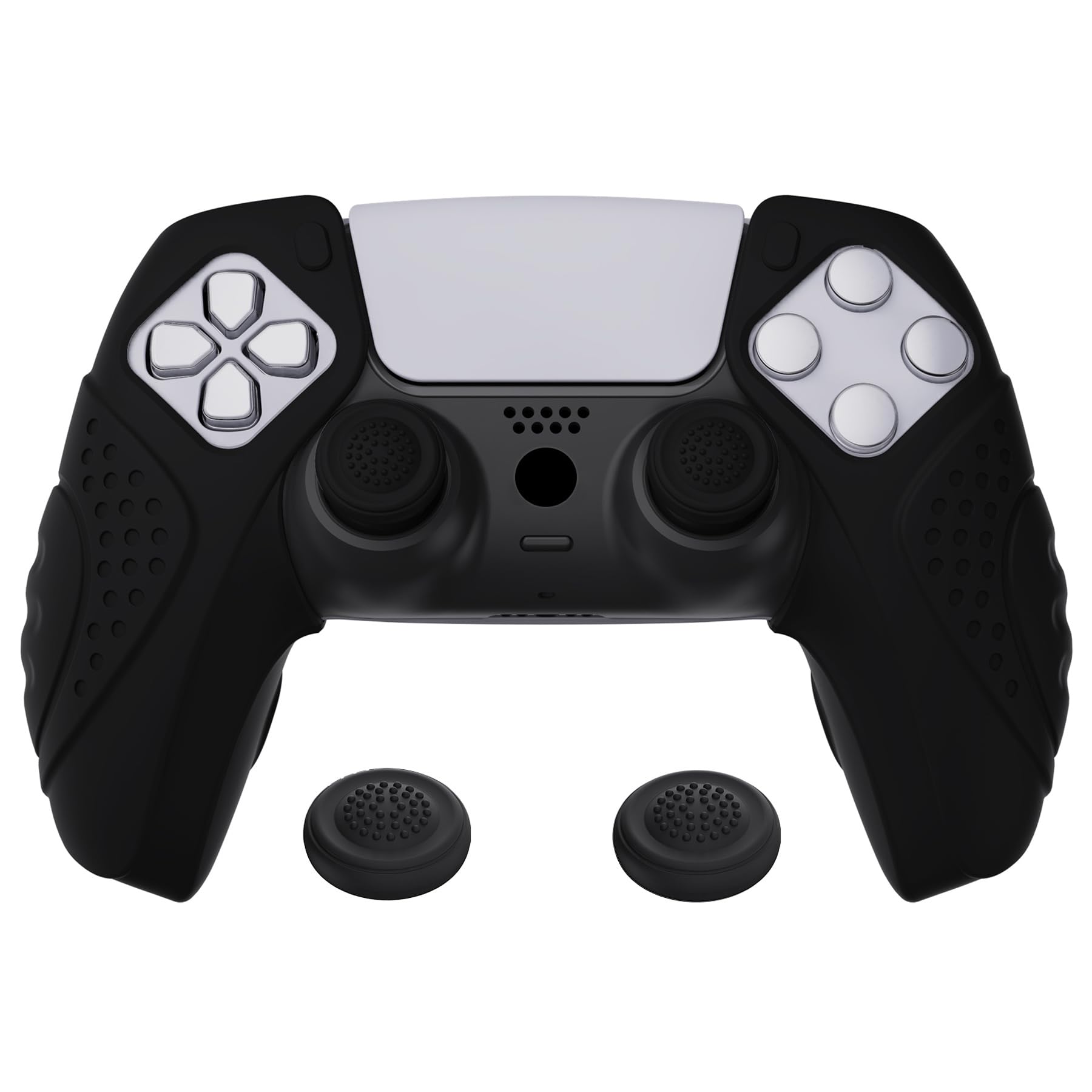 PlayVital Silicone Controller Cover for PS5 - Protective Case with Joystick Caps & Charging Dock Compatibility - Durable Gaming Accessory (Black) - Perfect for Gaming Sessions & Travel Protection