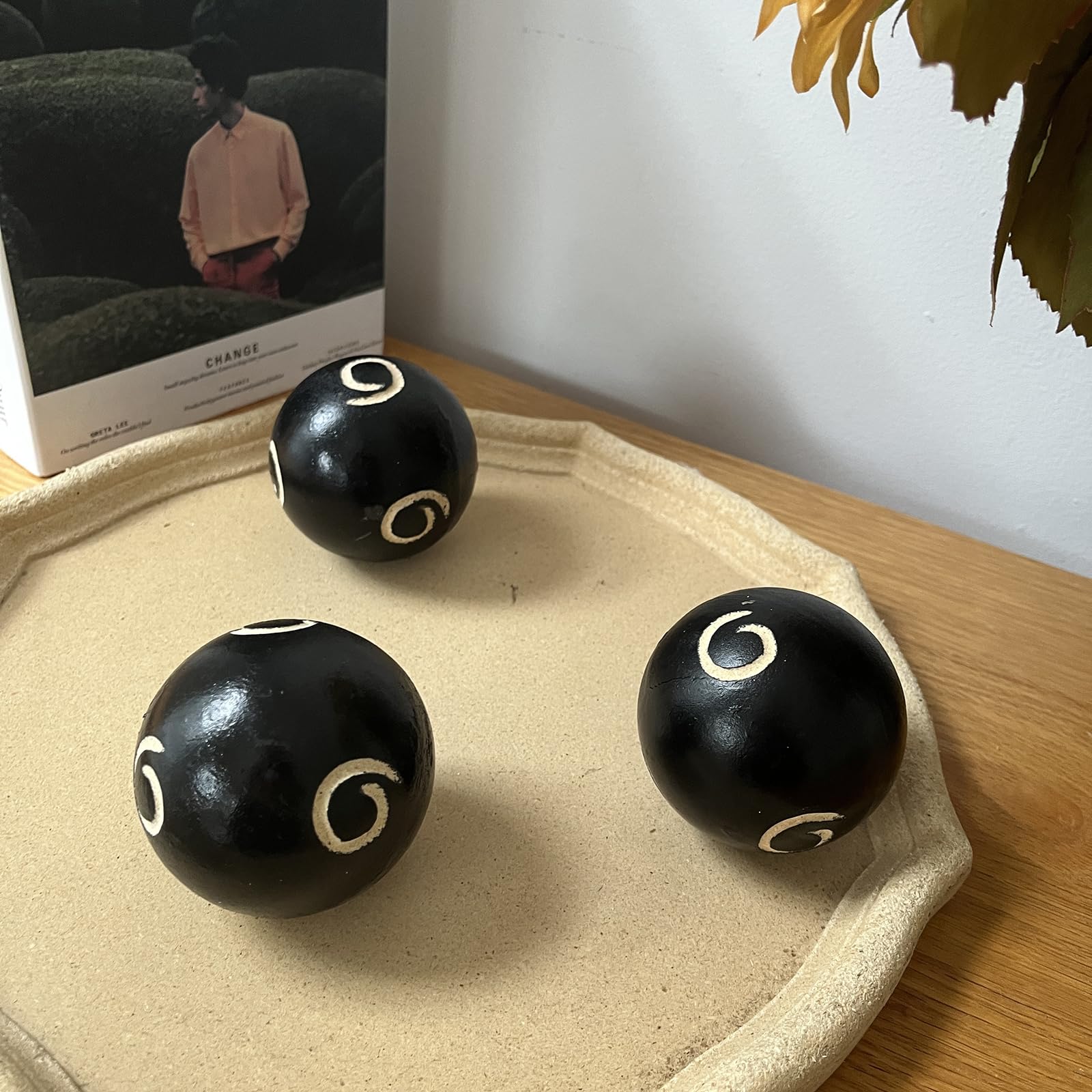 Set of 6 Decorative Balls - 2.6 Inch Tadpole Pattern Orbs for Dining Table Centerpiece, Coffee Table Decor, Bowl Fillers - Perfect for Wedding, Home, and Party Decoration