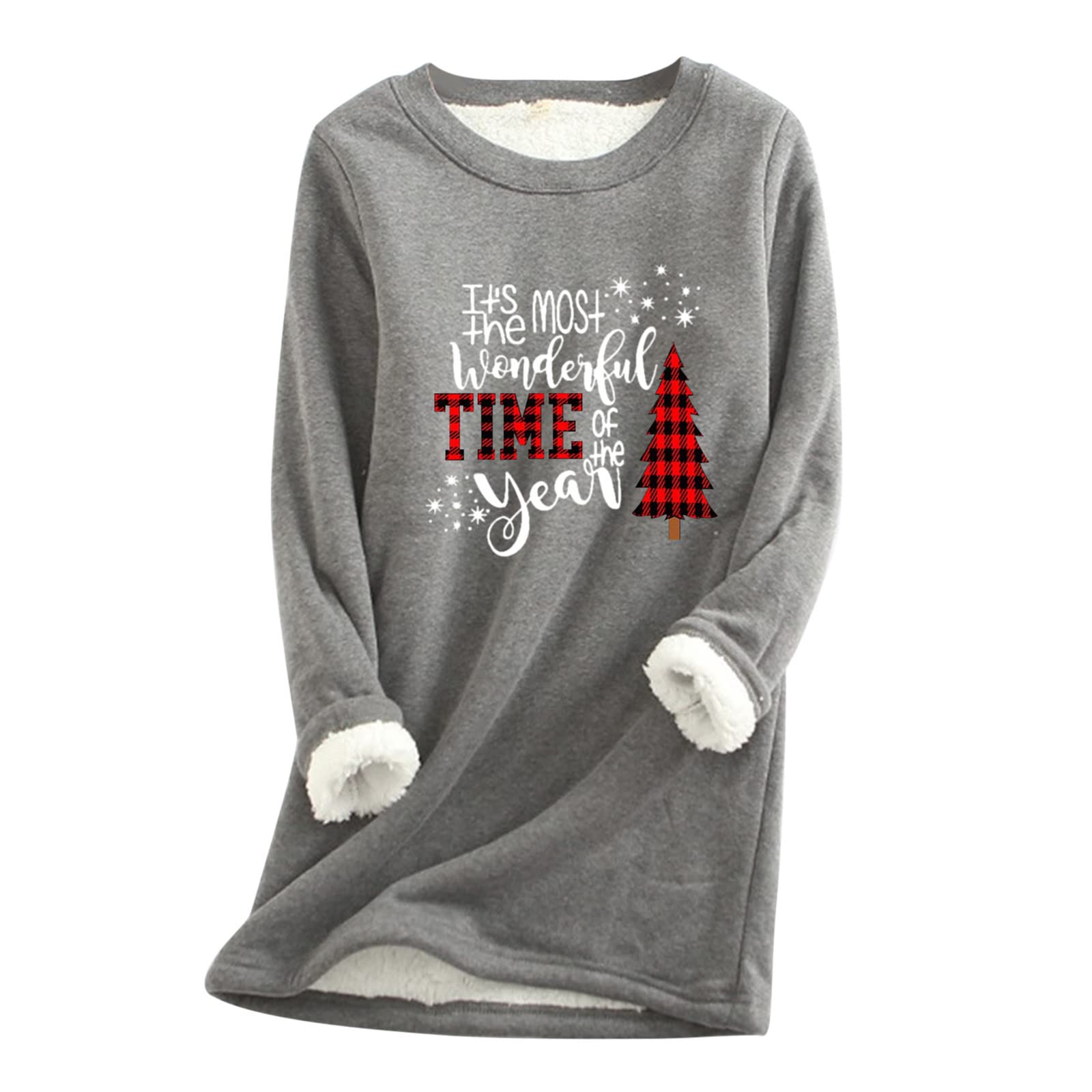 Women's Christmas Long Sleeve Casual Tops - Loose Fit O-Neck Fleece Blouse with Print, Fall & Winter Loungewear, Nightgown, Holiday Party Shirt - Perfect for Christmas Gatherings, Cozy Home Wear & Festive Office Outfits