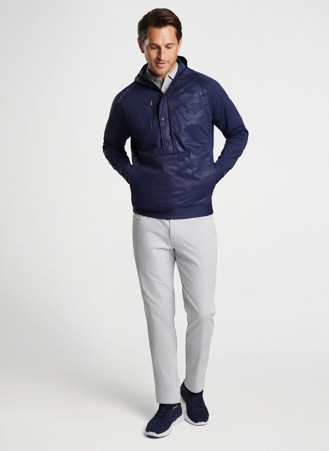 PETER MILLAR Men's Camo Half Snap Hoodie - Lightweight Fleece Pullover for Outdoor Hunting, Hiking & Casual Wear