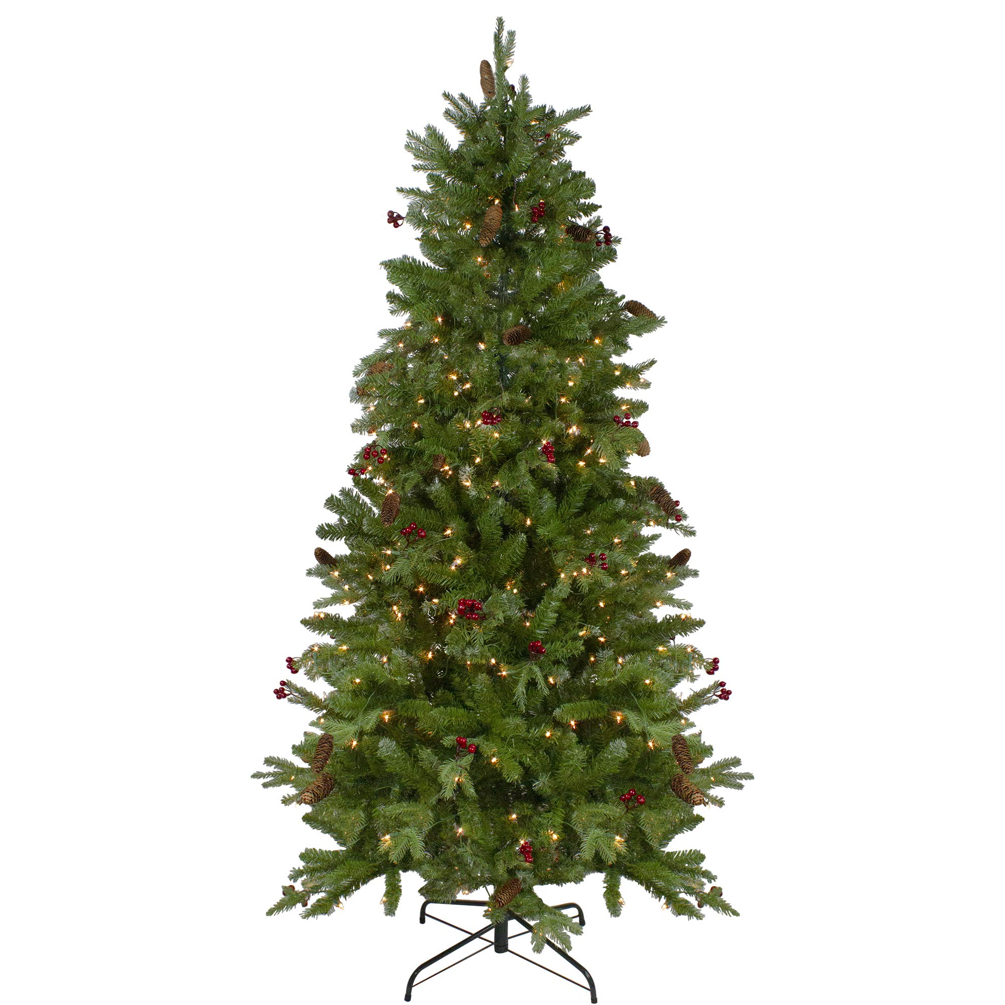 6.5ft Pre-Lit Artificial Christmas Tree with Mixed Winter Berries and Clear Lights - Perfect for Living Room, Office, and Holiday Decorations