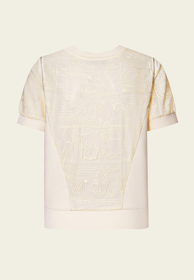 Beige Embroidered Short Sleeve Blouse for Women - Casual Summer Tops - Perfect for Beach Outings & Date Nights
