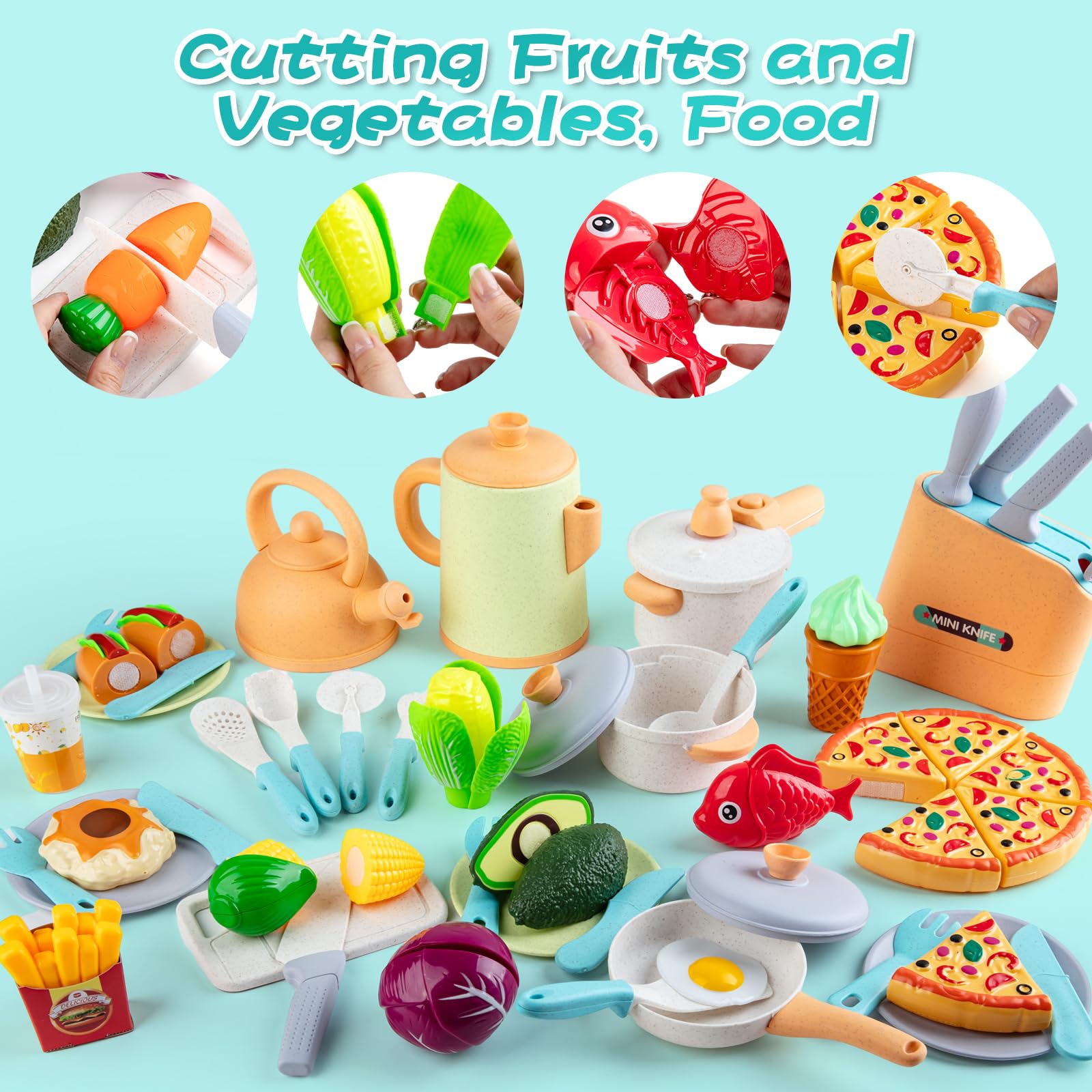 Sundaymot Kids Play Kitchen Accessories Set - Pretend Cooking Toys with Pots, Pans, Apron & Dishes | Educational Learning Toys for Toddlers & Preschoolers | Perfect Birthday Gift for Boys & Girls | Great for Role Play & Early Childhood Development