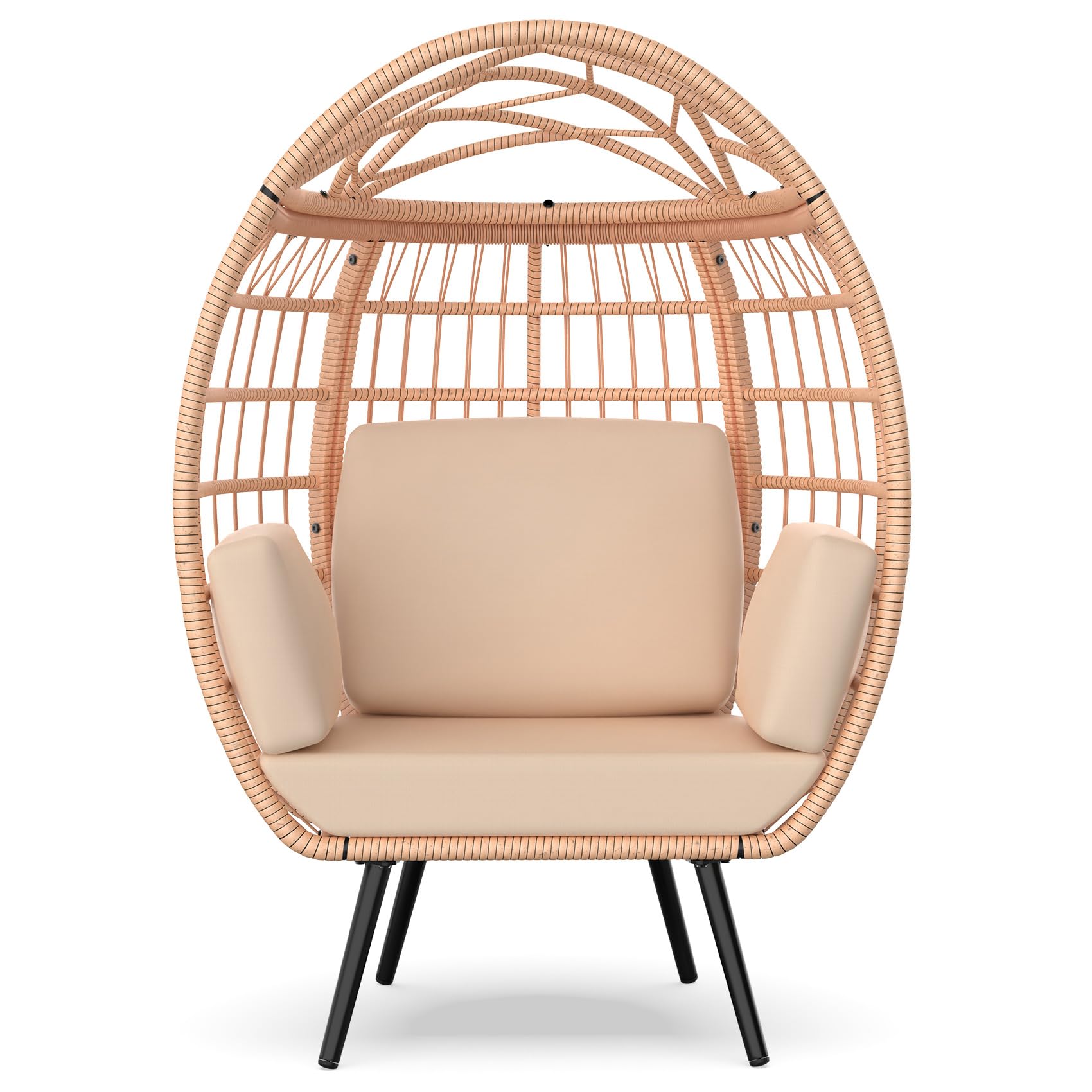 ZENPETIO Oversized Egg Chair - Indoor Outdoor Lounger with 4 UV Resistant Cushions & Storage Bag, All-Weather Wicker Hanging Egg Chair for Patio, Backyard, Living Room - 370lbs Weight Capacity (Brown) | Perfect for Relaxing, Reading & Sunbathing in Your Garden or Balcony