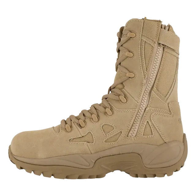 RB 8 Inch Composite Toe Side Zip Military Work Boots - Desert Tan - Lightweight Safety Footwear for Construction, Hiking & Outdoor Work