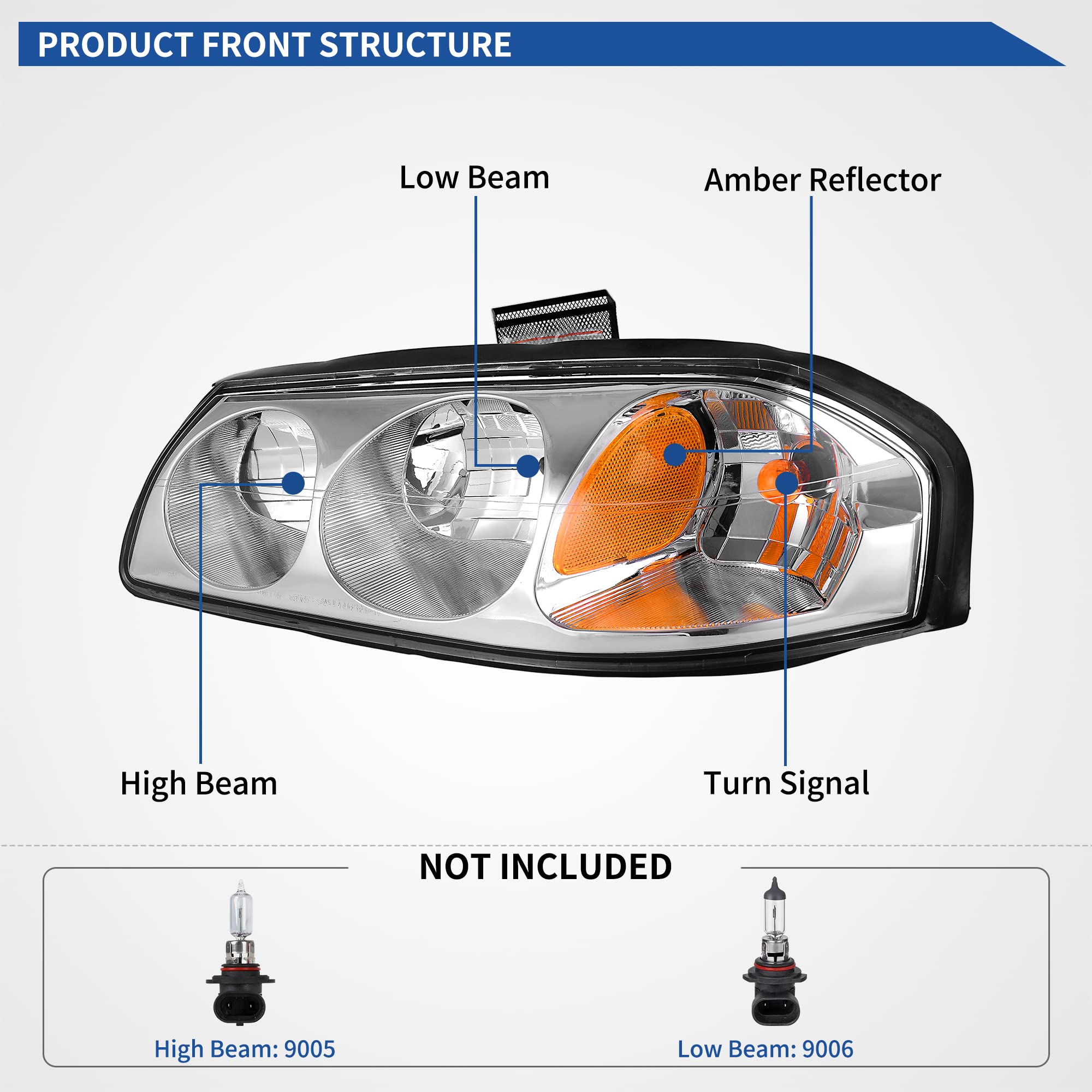oEdRo Headlight Assembly Replacement for 2000-2005 Chevy Impala - Chrome Housing, Clear Lens with Amber Reflector - Perfect for Night Driving & Vehicle Restoration Projects