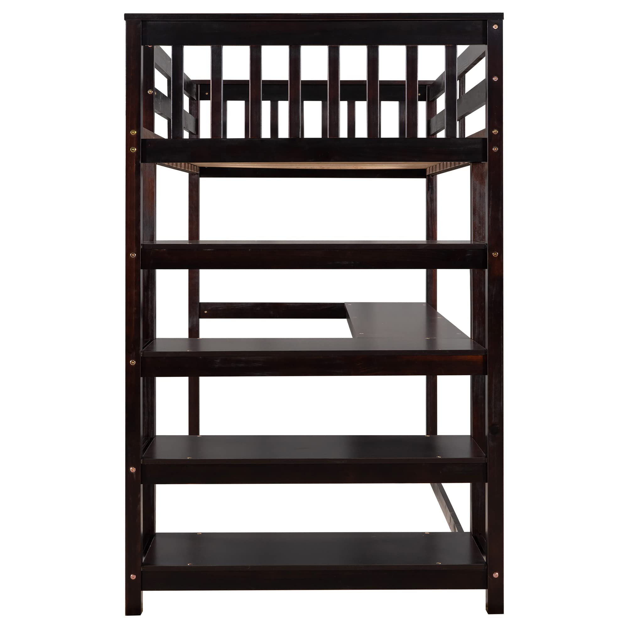 Merax Twin Loft Bed with Storage & Desk - Solid Rubber Wood Frame, Space-Saving Loft Bed for Teens & Adults, No Box Spring Needed (Espresso) - Perfect for Small Bedrooms, Dorms & Studio Apartments