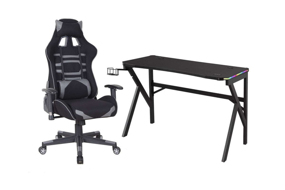 Ergonomic Gaming Desk and Chair Set - Grey & Black for PC, Console & Streaming Setup - Perfect for Home Office & Gaming Room