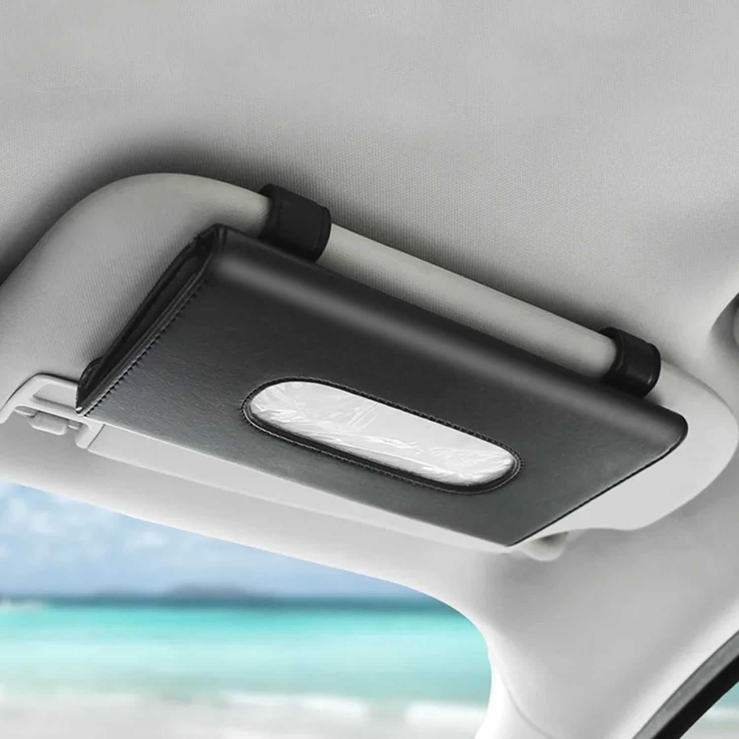 Premium PU Leather Car Tissue Holder - Universal Car Visor & Backseat Napkin Organizer, Easy to Install (Black) - Perfect for Road Trips, Commuting & Family Travel