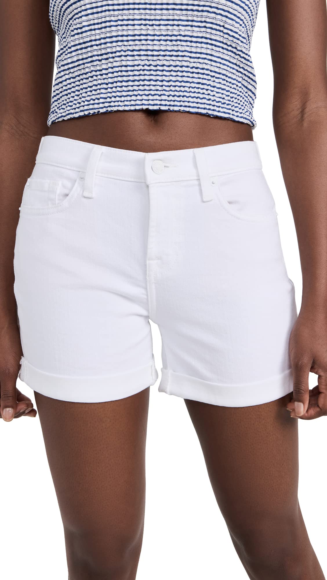 7 For All Mankind Women's Mid Rise Denim Shorts - Stylish Comfort for Summer, Beach & Casual Outings