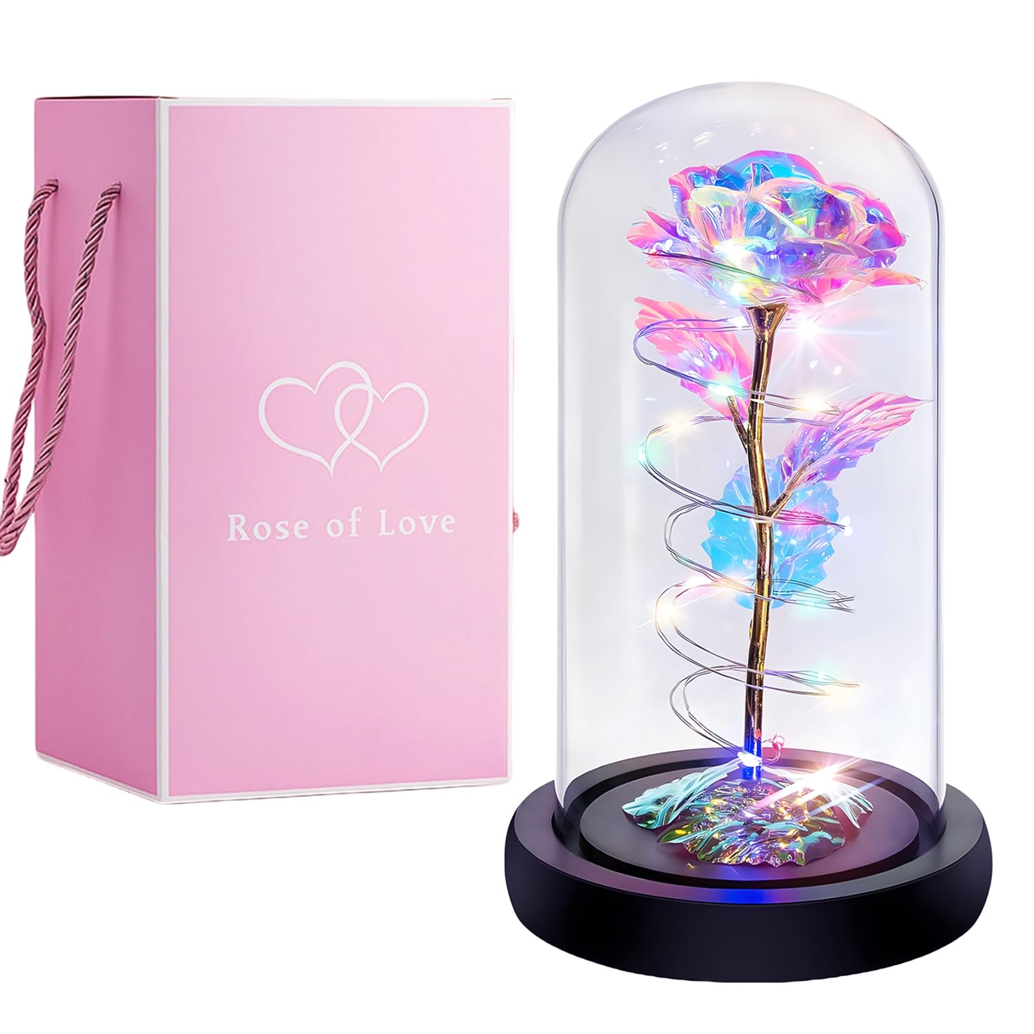 Valentine's Day Rose Gift for Her - Eternal Rose in Glass Dome with LED Lights, Birthday & Anniversary Gift for Women, Girlfriend, Wife or Mom - Perfect for Romantic Occasions, Home Decor & Special Surprises