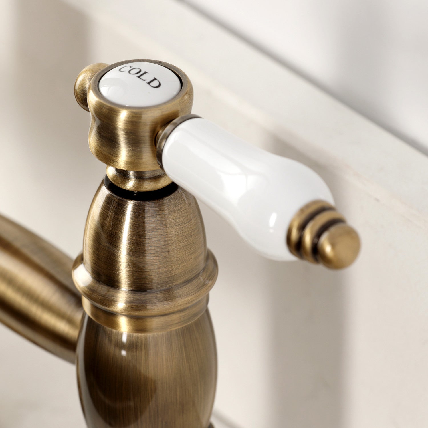Bel Air GS1273BPL Antique Brass Double Handle 2 Hole Deck Mount Pre Rinse Bridge Kitchen Faucet - Perfect for Commercial Style Kitchens & Restaurant Prep Areas