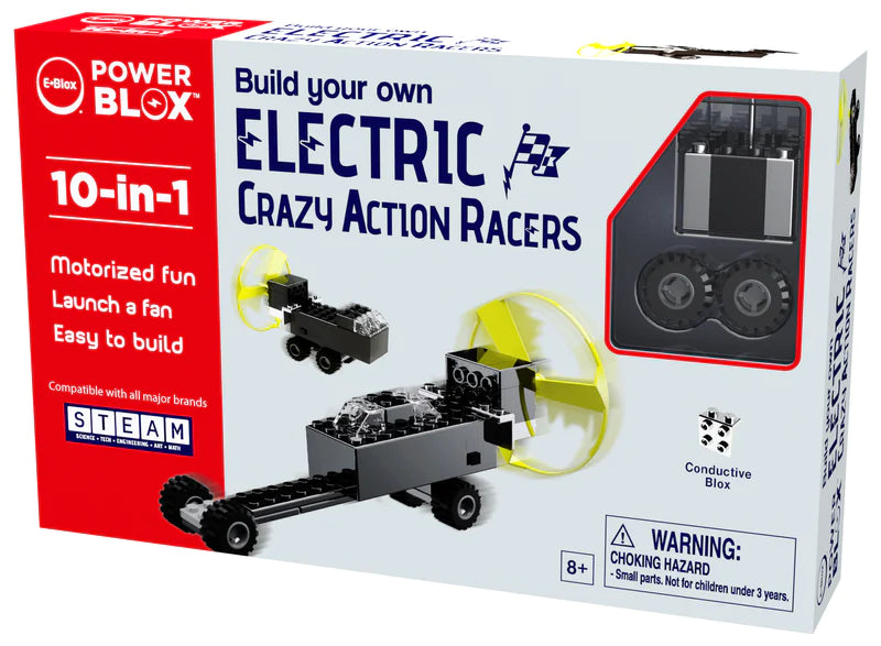 Power Blox™ Crazy Action Racers - 10 in 1 STEM Building Blocks Toy Set for Kids Ages 6-12 | Creative Construction Kit for Racing Car Models | Perfect for Birthday Gifts & Classroom STEM Activities