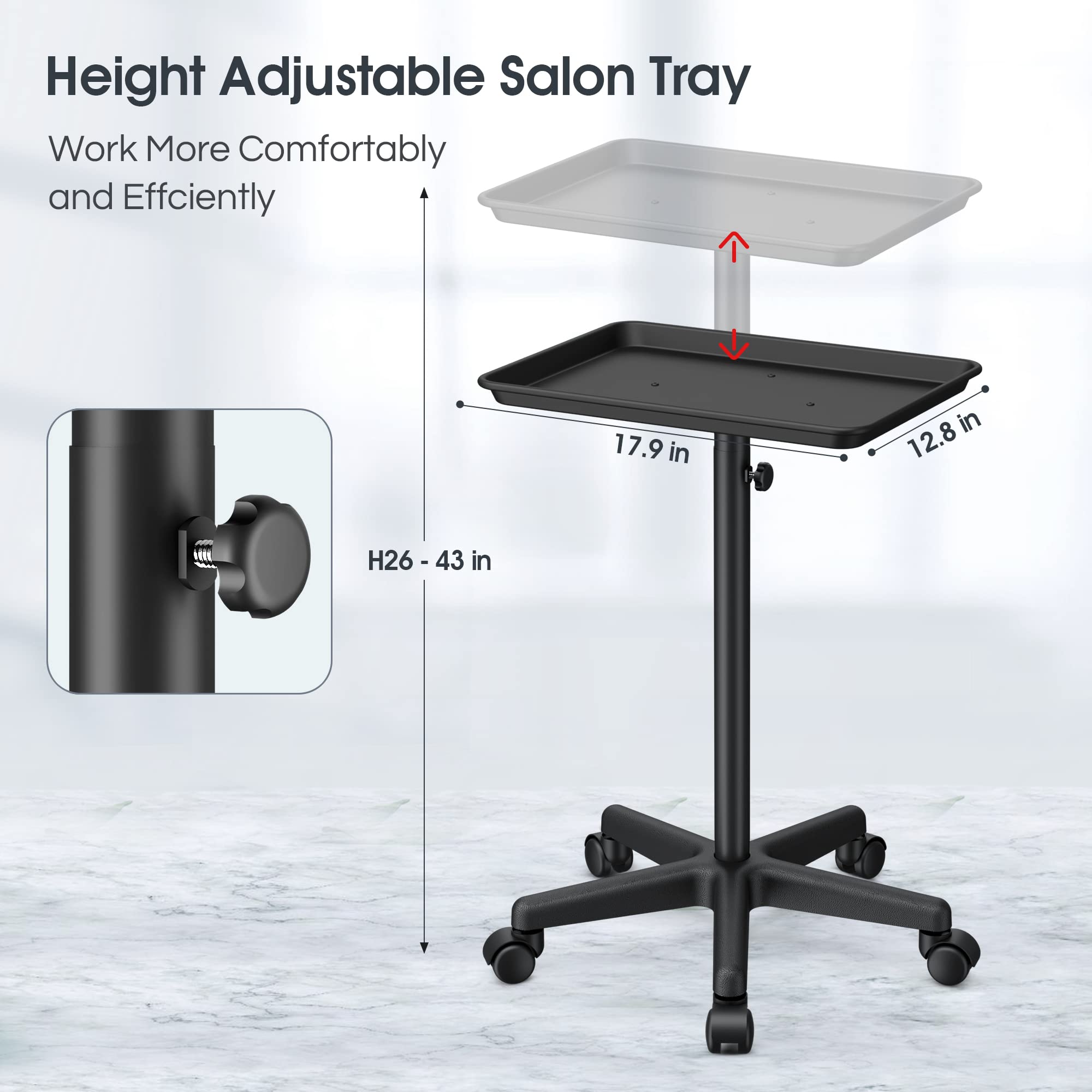 Premium Aluminum Salon Trolley with Wheels - Professional Rolling Tray for Barber, Salon, SPA & Tattoo Clinic - Ideal for Instrument Organization, Mayo Tray & Mobile Workstation (Silver)