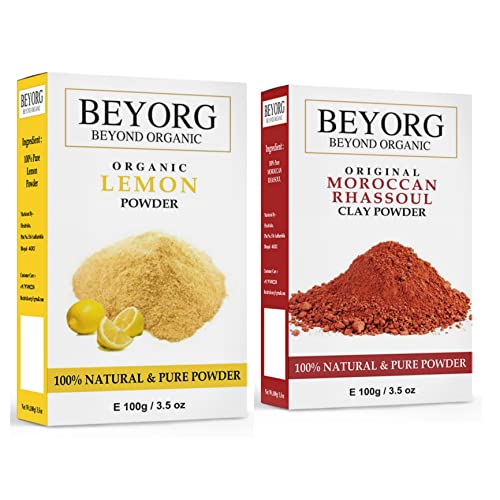 Organic Lemon Peel Powder & Moroccan Rhassoul Clay - Natural Anti-Acne Face Mask for Brightening & Glowing Skin | Detoxifying Facial Treatment for Oily & Acne-Prone Skin | DIY Skincare for Clear Complexion